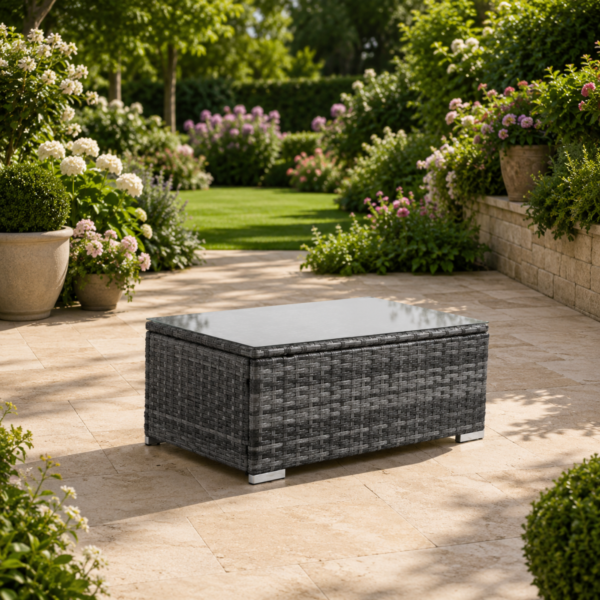 Grey Four-Seater Garden Rattan Sofa Set with Coffee Table