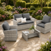 4-Piece Grey Rattan Garden Sofa Set with Loveseat and Coffee Table