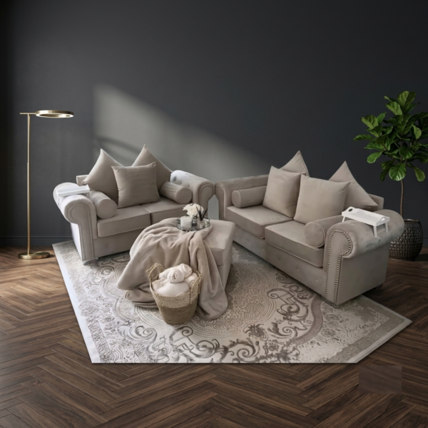 Ashwin 3+2 Seater Corner Sofa – Grey Scattered Back Fabric Sofa