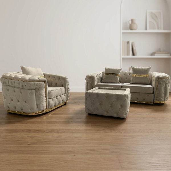 Madrid Chesterfield Sofa – Velvet Chesterfield Sofa Range with Golden Frame