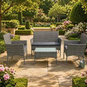 Grey 4 Piece Rattan Garden Furniture Sofa Set