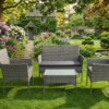 Grey 4 Piece Rattan Garden Furniture Sofa Set