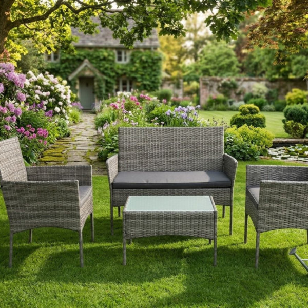 Grey 4 Piece Rattan Garden Furniture Sofa Set