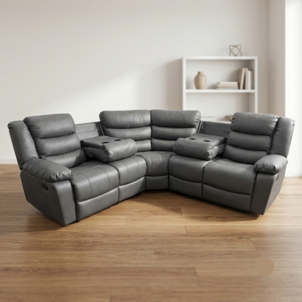 Leather Recliner Corner Sofa Set 5 Seater – Grey or Black
