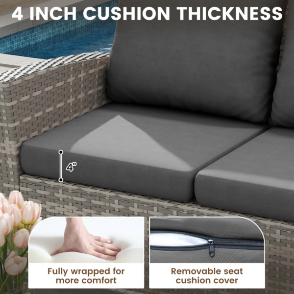 4-Piece Grey Rattan Garden Sofa Set with Loveseat and Coffee Table