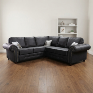 Oakland Full Back Corner Leather Sofa – Brown & Black