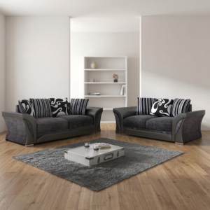 Shannon 3+2 Seater Fabric Sofa Set – Grey And Black