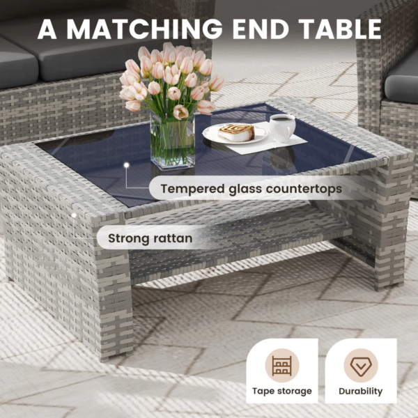 4-Piece Grey Rattan Garden Sofa Set with Loveseat and Coffee Table