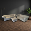 Fabric Chesterfield Sofa Set – Traditional Scroll Arm Design with Button Detailing