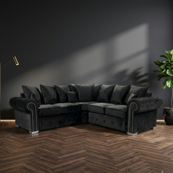 Ashwin 5 Seater Grey Corner Sofa | Scattered Back Fabric Corner Sofa