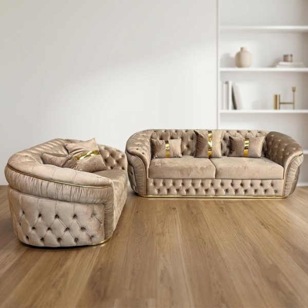 Madrid Chesterfield Sofa – Velvet Chesterfield Sofa Range with Golden Frame