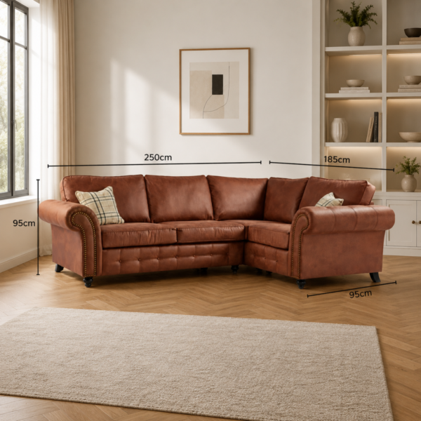 Oakland Full Back Corner Leather Sofa – Brown & Black
