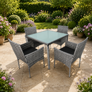 Grey 4 Seat Rattan Garden Dining Set – Outdoor Table & Chairs