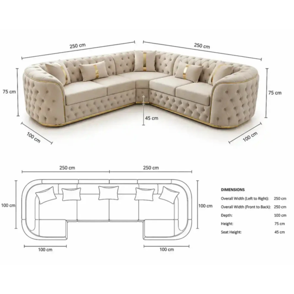 Madrid 5 Seater Corner Sofa – Velvet Chesterfield Design