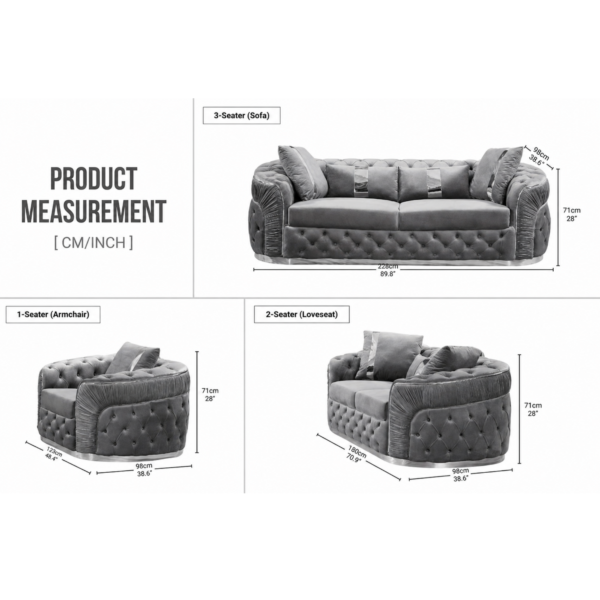 Madrid Chesterfield Sofa – Velvet Chesterfield Sofa Range with Golden Frame