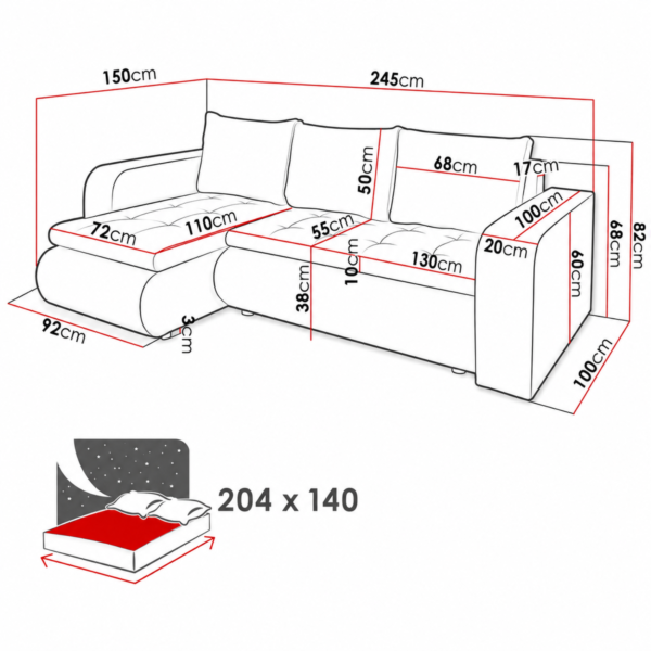 Berlin Sofa Bed with Storage – Corner Sofa Bed for UK Homes